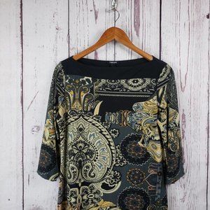 Forever 21 Sheath Dress Womens Size Medium 3/4 Sleeve Paisley Stretch Black